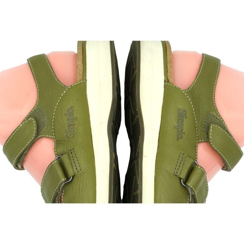 Gorpcore Simple Mary Jane Shoes Women 7.5 Olive Green Leather Wedge Straps - Picture 8 of 12